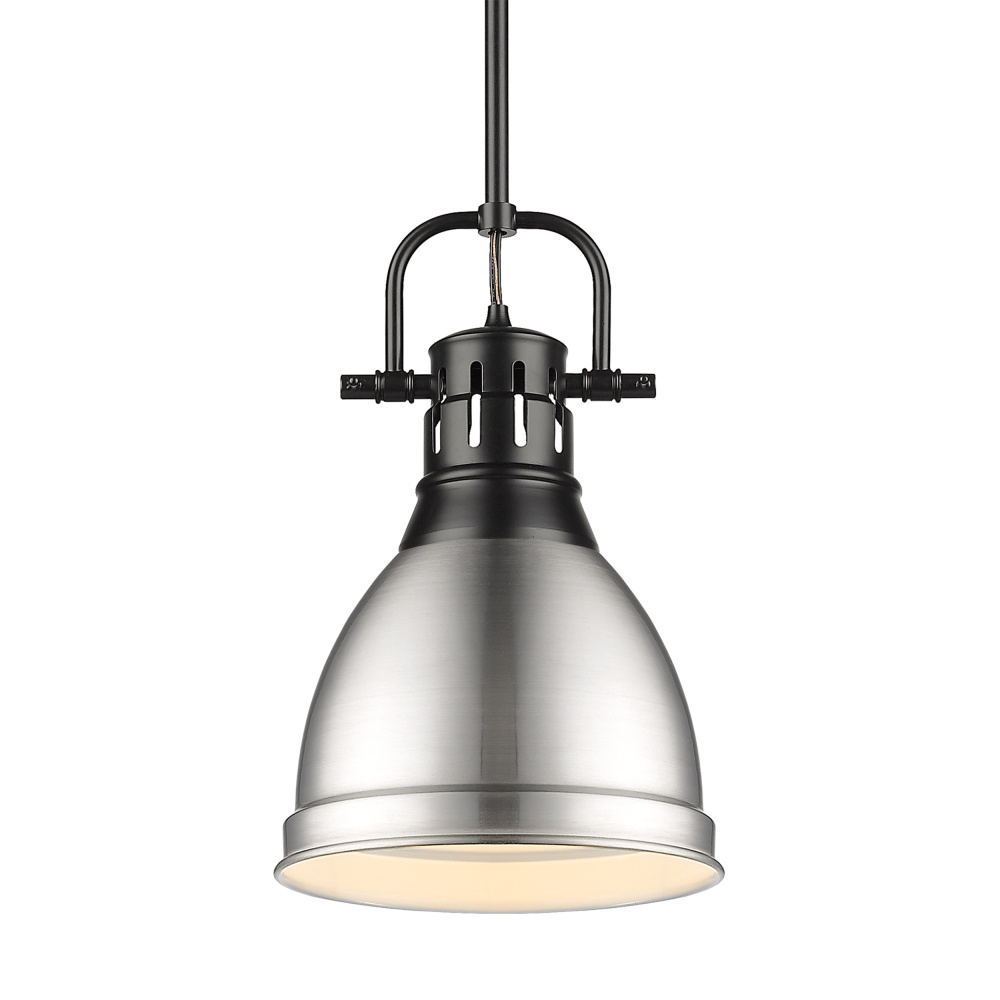 Yep by Golden Lighting Duncan 1-light 9in Rod Hung Pendant in Matte Black and Pewter shade
